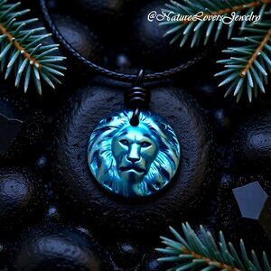 Lion Leo Lioness - Blue Lion Medallion for Big Cat Lovers! 17 Cord +2" Extender